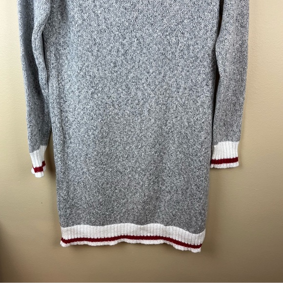 TWIK | L | Gray Knit Sweater Dress with Cowl Neck, Red White Accents - Picture 10 of 11